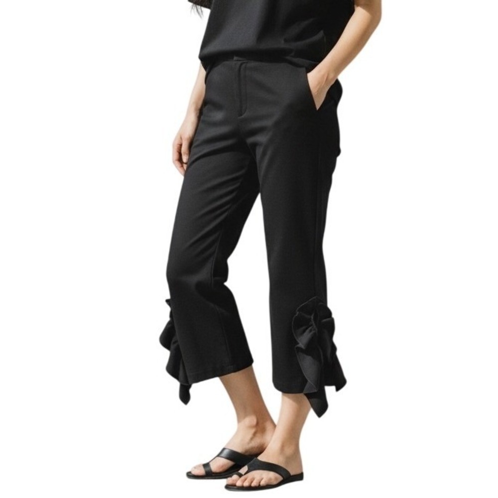 Posh Couture Ruffle Hem Cropped Pants Black XL Coquette‎ Whimsigoth Stretch